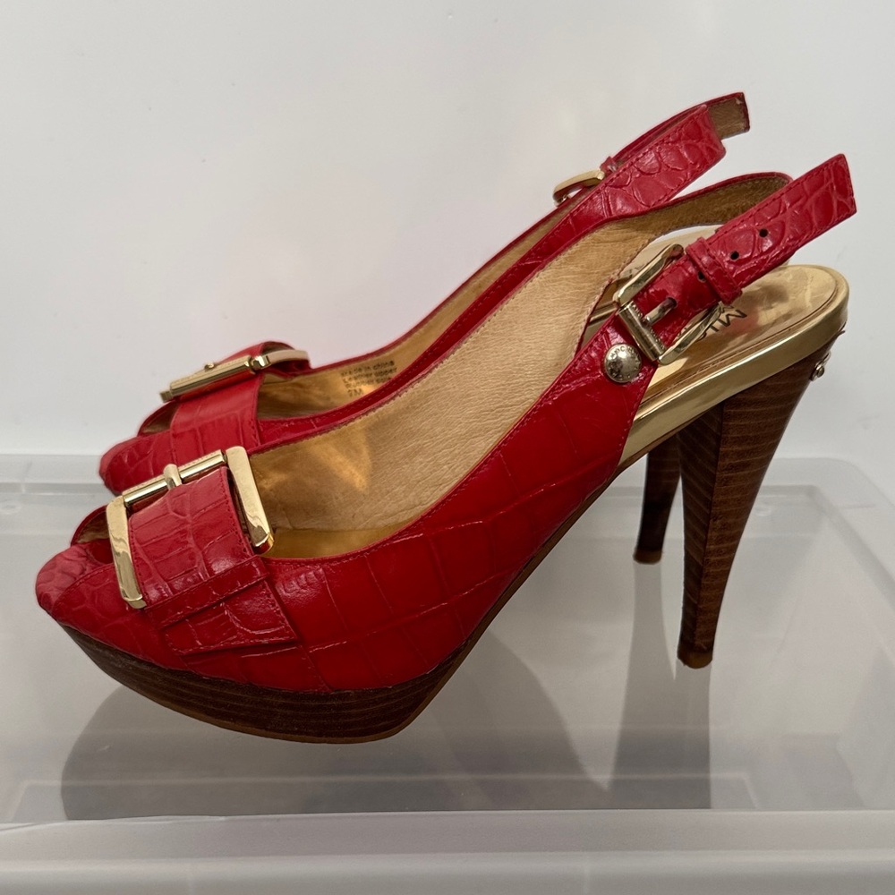 Buy 1 get 1 FREE 
Michael Kors Red Croc-Embossed Peep-Toe Heels - Picture 4 of 10